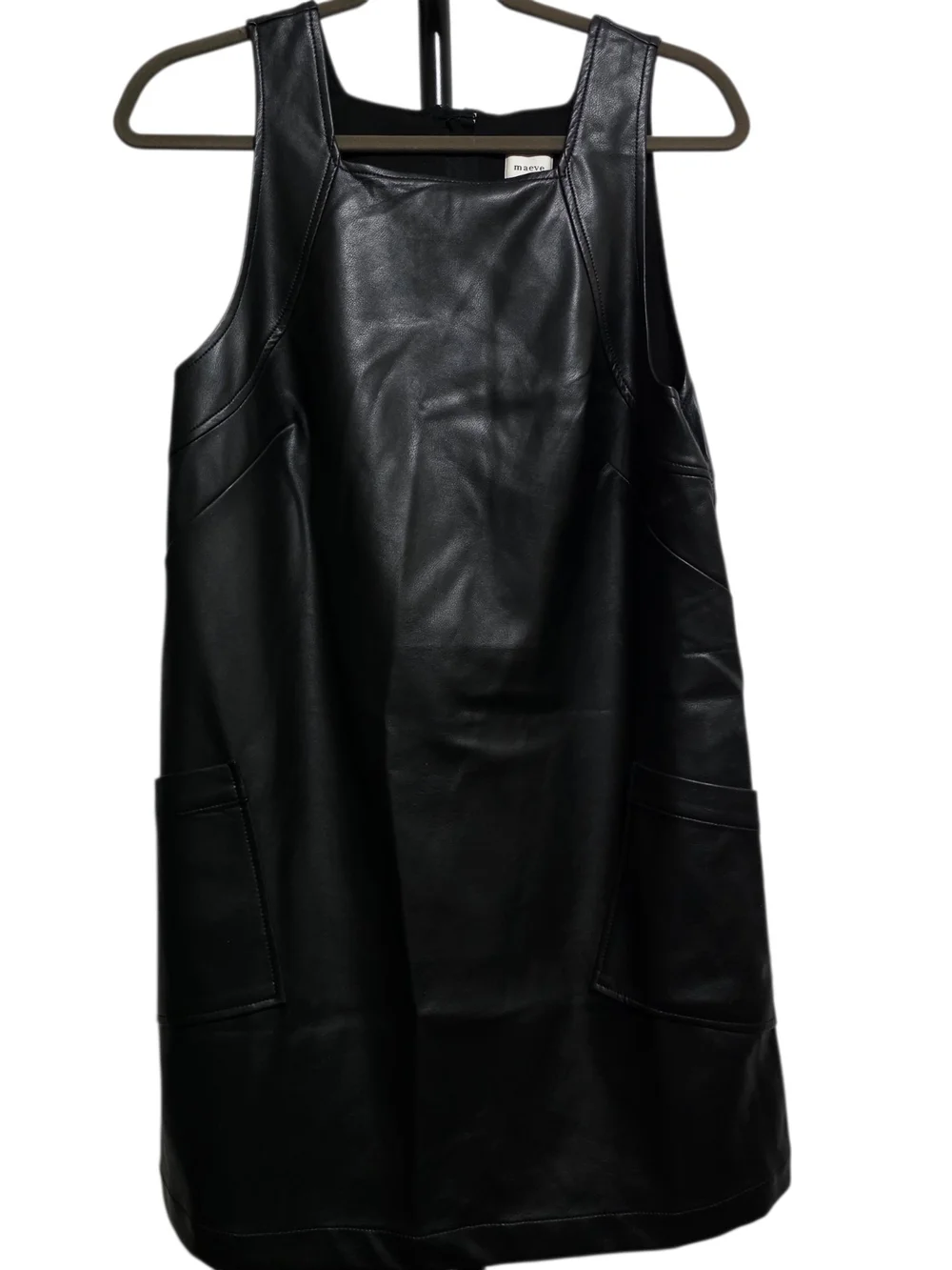 Maeve Anthropologie Black Faux Leather Shift Dress Med Vegan Leather Mini Dress